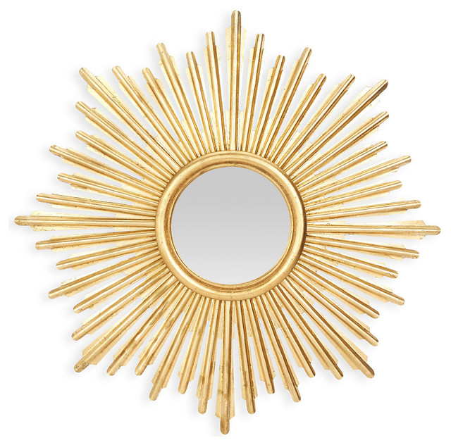 Hand carved Wood Sunburst mirror wall Peruvian Decorative Mirror with gold leaf wood framed Wall Accent Mirror for home,Sun King Small Round Sunburst Mirror 11.8