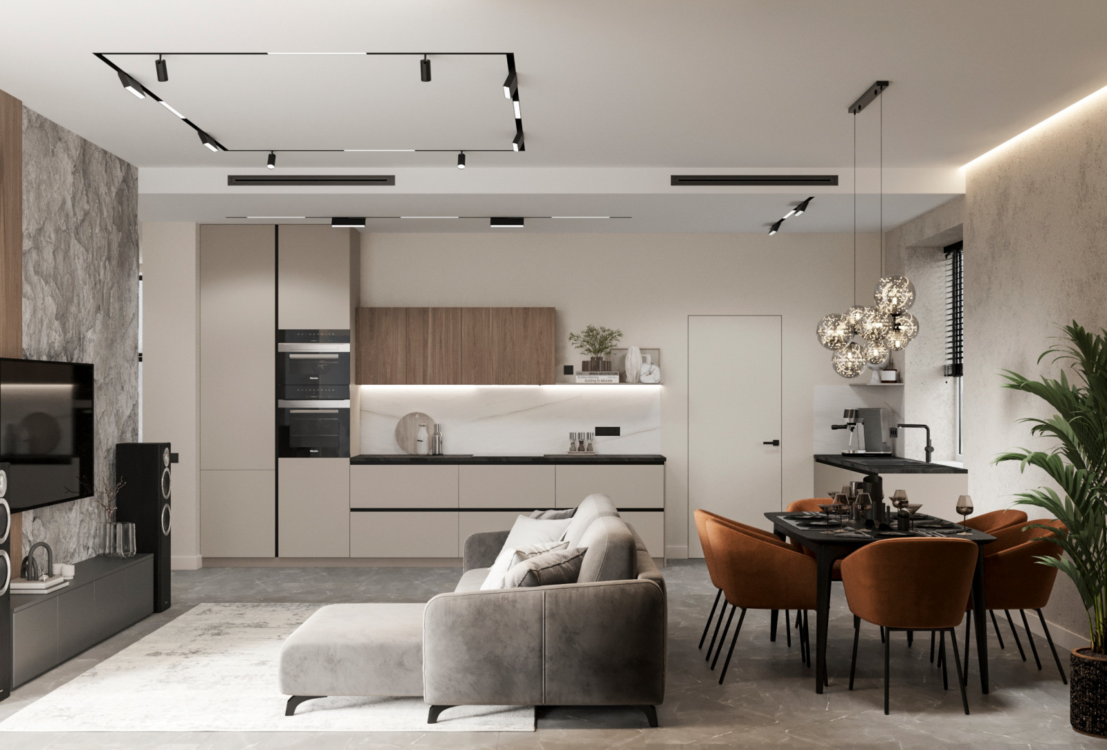 Стильный интерьер коттеджа с женской и мужской спальнями