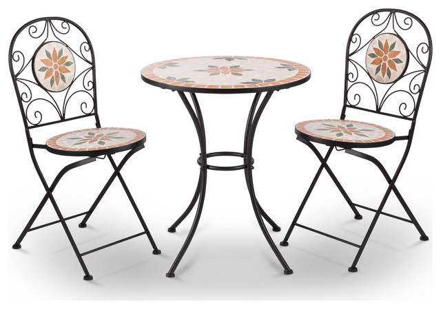 Flowers Mosaic 3 Piece Bistro Set, Outdoor Mosaic Table And Chairs