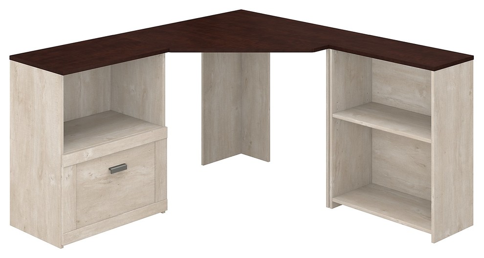 Bush Furniture Townhill Corner Desk With Bookcase and File Farmhouse Desks And