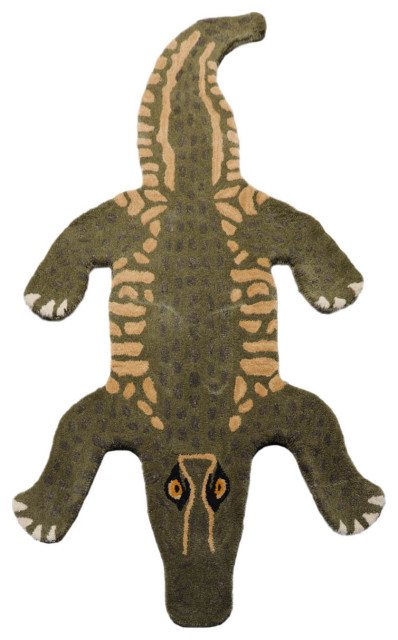 Crocodile Shaped Wool Tufted Rug – Colorful Animal Accent Rug (76” x 36”) main image 1