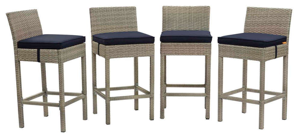 Conduit Bar Stool Outdoor Patio Wicker Rattan Set of 4 by Modway