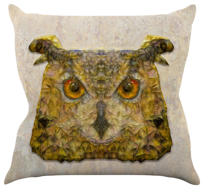 Ancello "Abstract Owl" Brown Throw Pillow