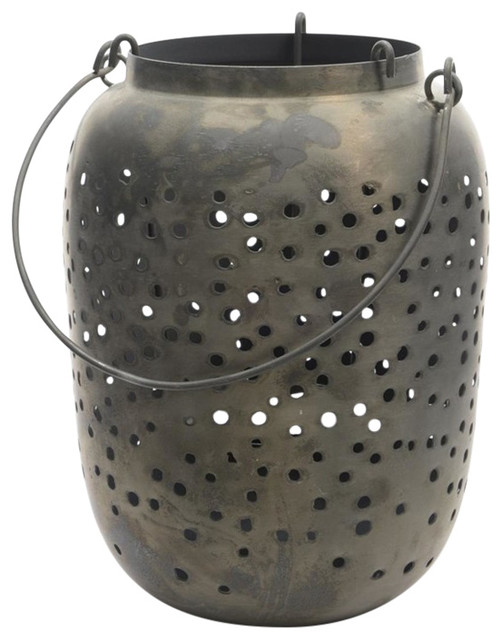 21" Botanic Beauty Gray Zinc Cut-Out Candle Holder Lantern