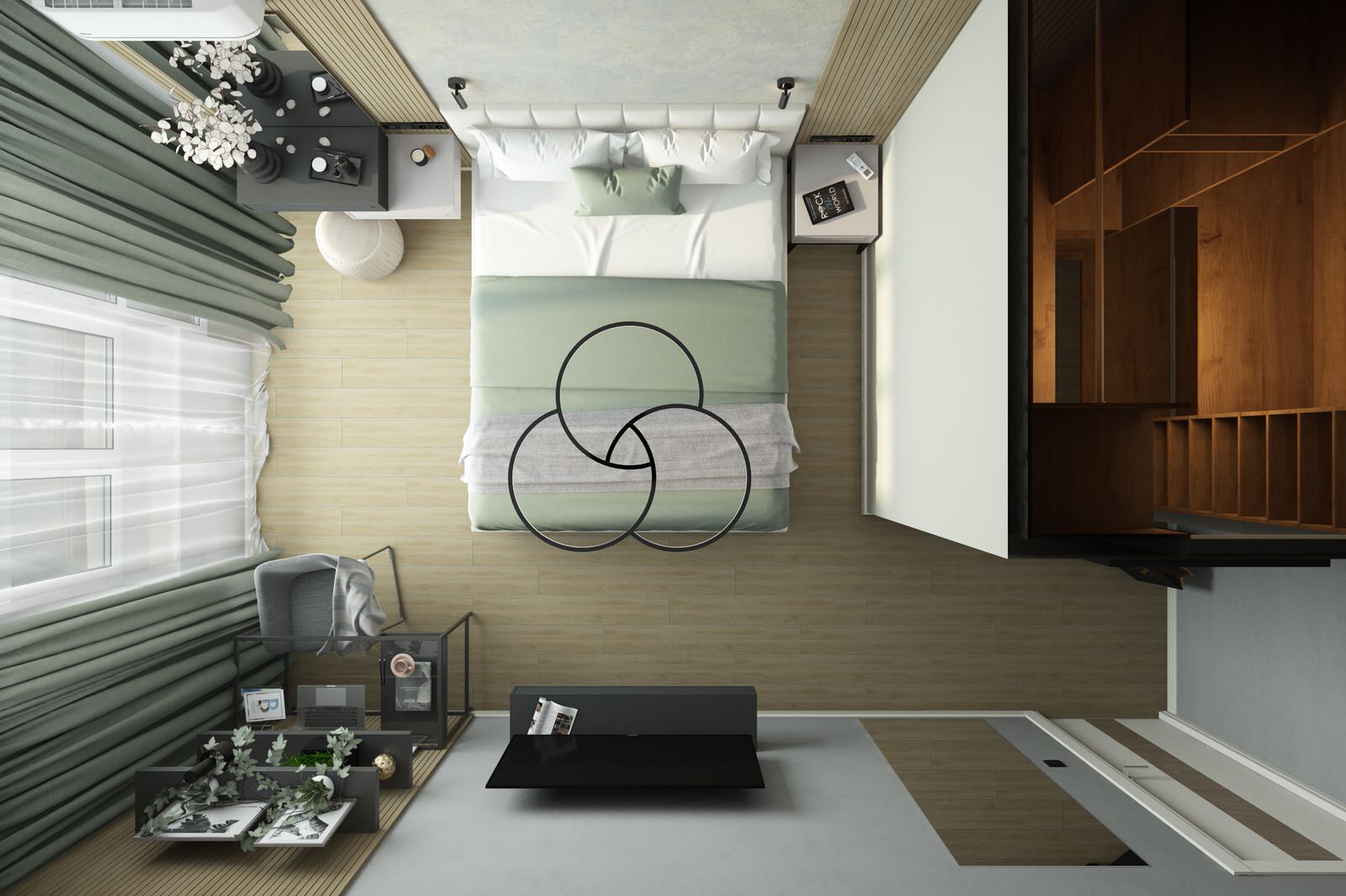 Спальня из проекта 3-х комнатной квартиры для молодой семьи.