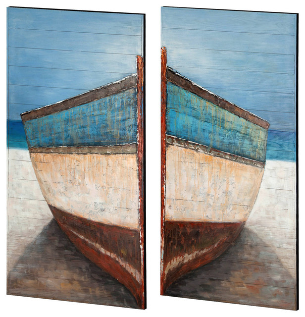 Mercana Dory Oil Painting Set Of 2 Beach Style Paintings By