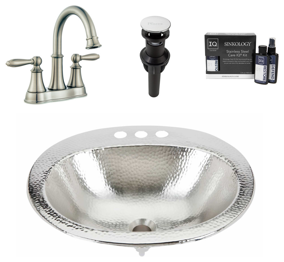 Seville Nickel 20" Oval Drop-In Bath Sink with Courant Faucet Kit