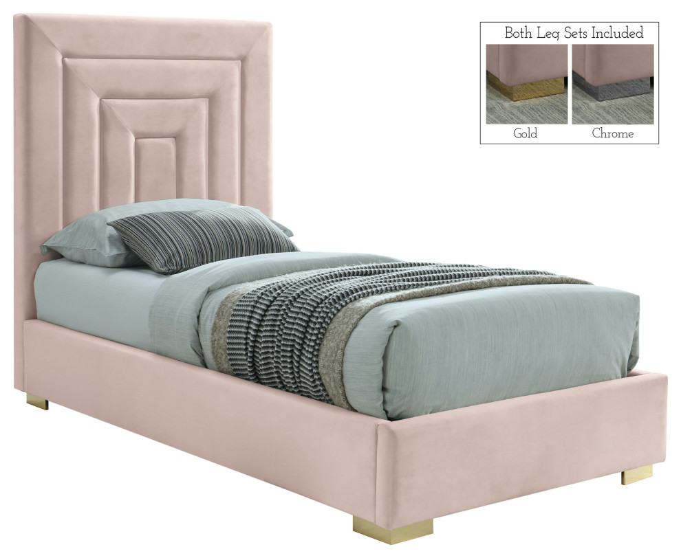 Nora Velvet Upholstered Bed, Pink, Twin