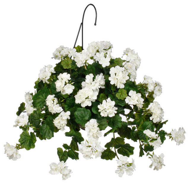 Artificial White Geranium Hanging Basket Traditional Artificial
