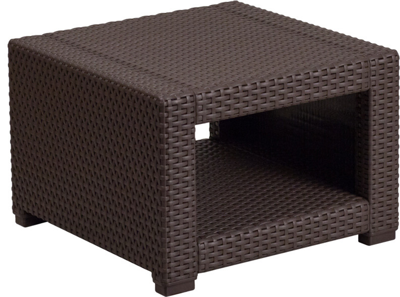 Chocolate Brown Faux Rattan End Table