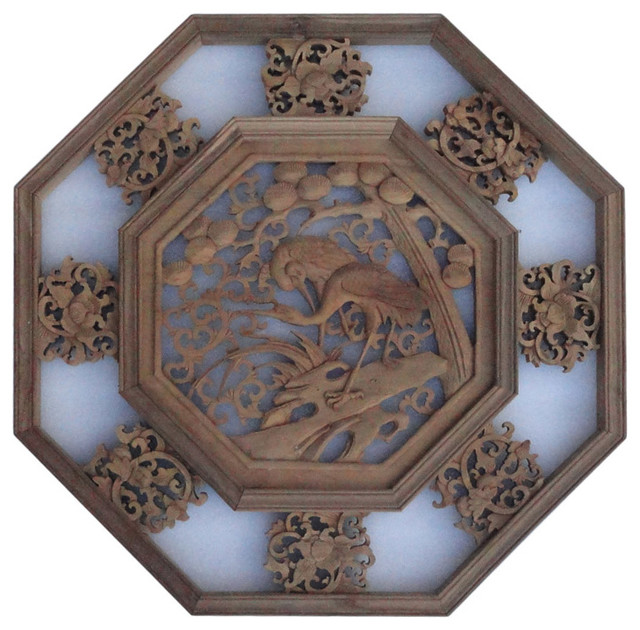 Chinese Wood Carved Octagonal Scenery Wall Decor Panel - Asian - Wall Accents - by Golden Lotus ...