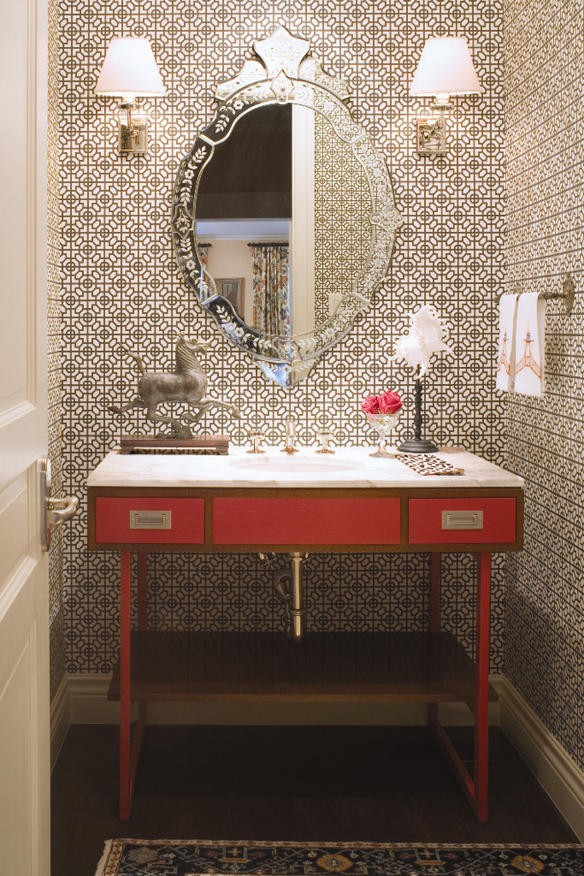Photo of a traditional powder room in Denver with an undermount sink.