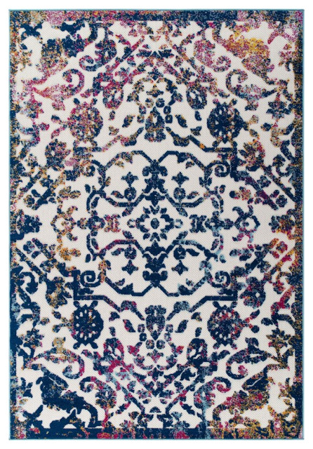 Modway 8x10 Indoor/Outdoor Area Rug, Ivory,Dark Blue,Multicolored -R ...