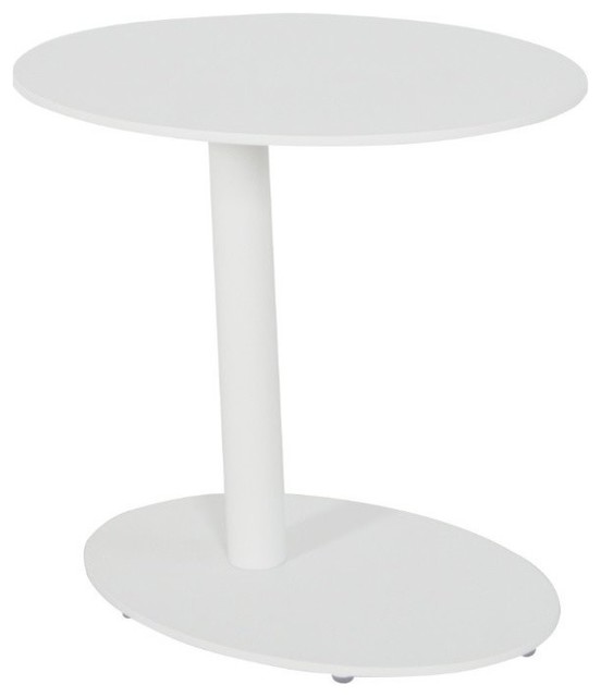 Modern Metal Outdoor Side Table With Oval Top And Base, White
