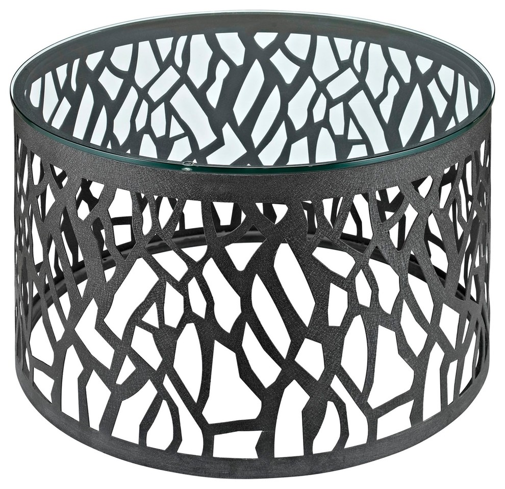 Modern Contemporary Urban Design Living Glass Top Side Table, Black