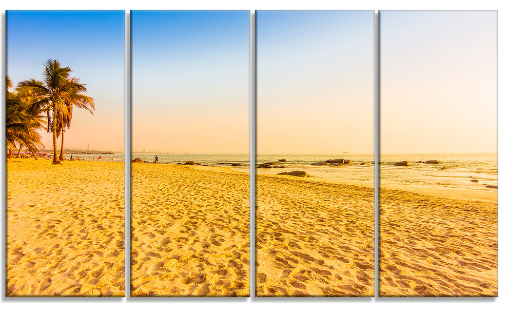 "Coconut Palm Trees on Beach" Landscape Photo Canvas Print, 4 Panels, 48"x28"