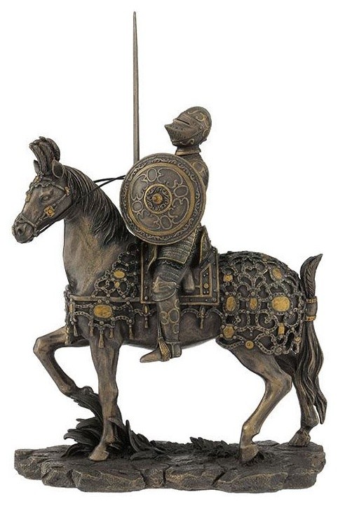 Medieval Armored Knight and Horse With Sword and Round Shield Cold Cast ...