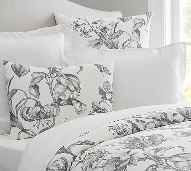 Pippa Floral Print Organic Duvet Cover, Full/Queen, Charcoal