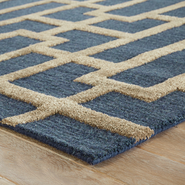 Jaipur Hand Tufted Geometric Wool Art Silk Blue Tan Area Rug Jaipur Hand Tufted Geometric Wool Art Silk Blue Tan Area Rug Contemporary Rugs By Living