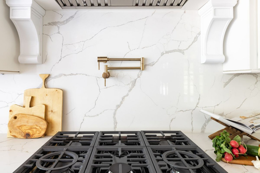 Kitchen - transitional kitchen idea in Atlanta with white countertops