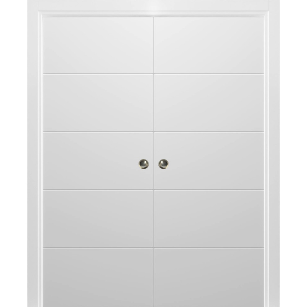 Sliding Pocket Doors, Planum 0770 Painted White, Rail, 48"x84" (2