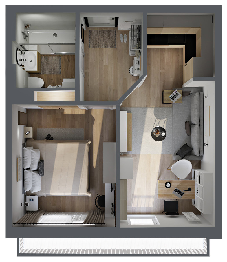 Евродвушка 34,5 кв.м для пары, которая работает на удаленке