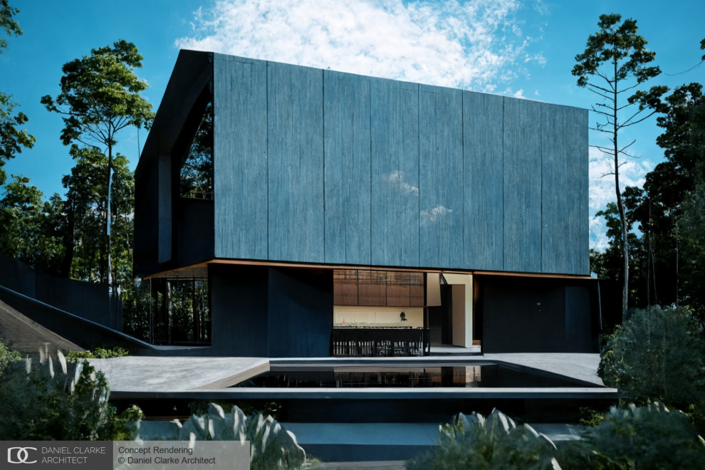 Foto de fachada de casa gris nórdica de tamaño medio de dos plantas con revestimiento de aglomerado de cemento y tejado a dos aguas