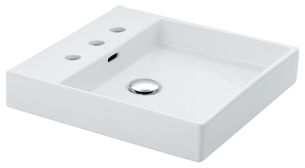 Plain 45A Vessel Bathroom Sink in Ceramic White w/ 3 Faucet Holes