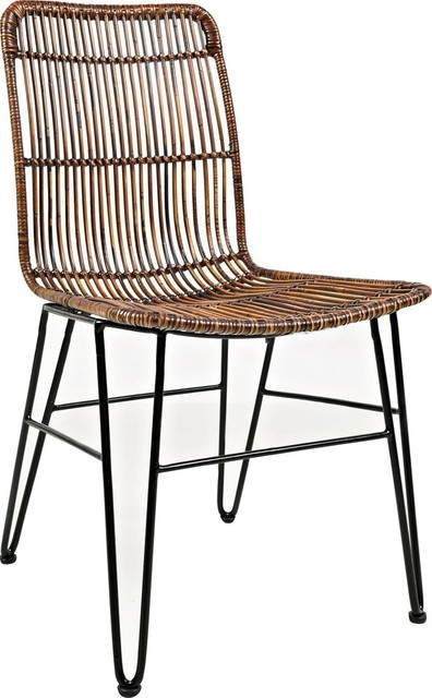 Urban Dweller Wire and Rattan Dining Chairs, Set of 2, Hairpin Rattan Weaving
