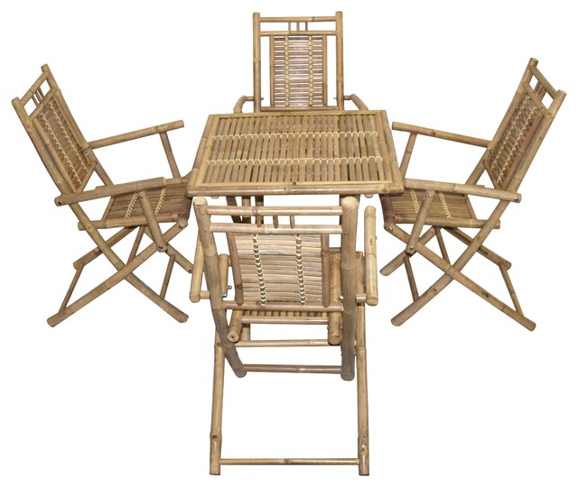 Bamboo Table and Chairs Set, Square 5-Piece