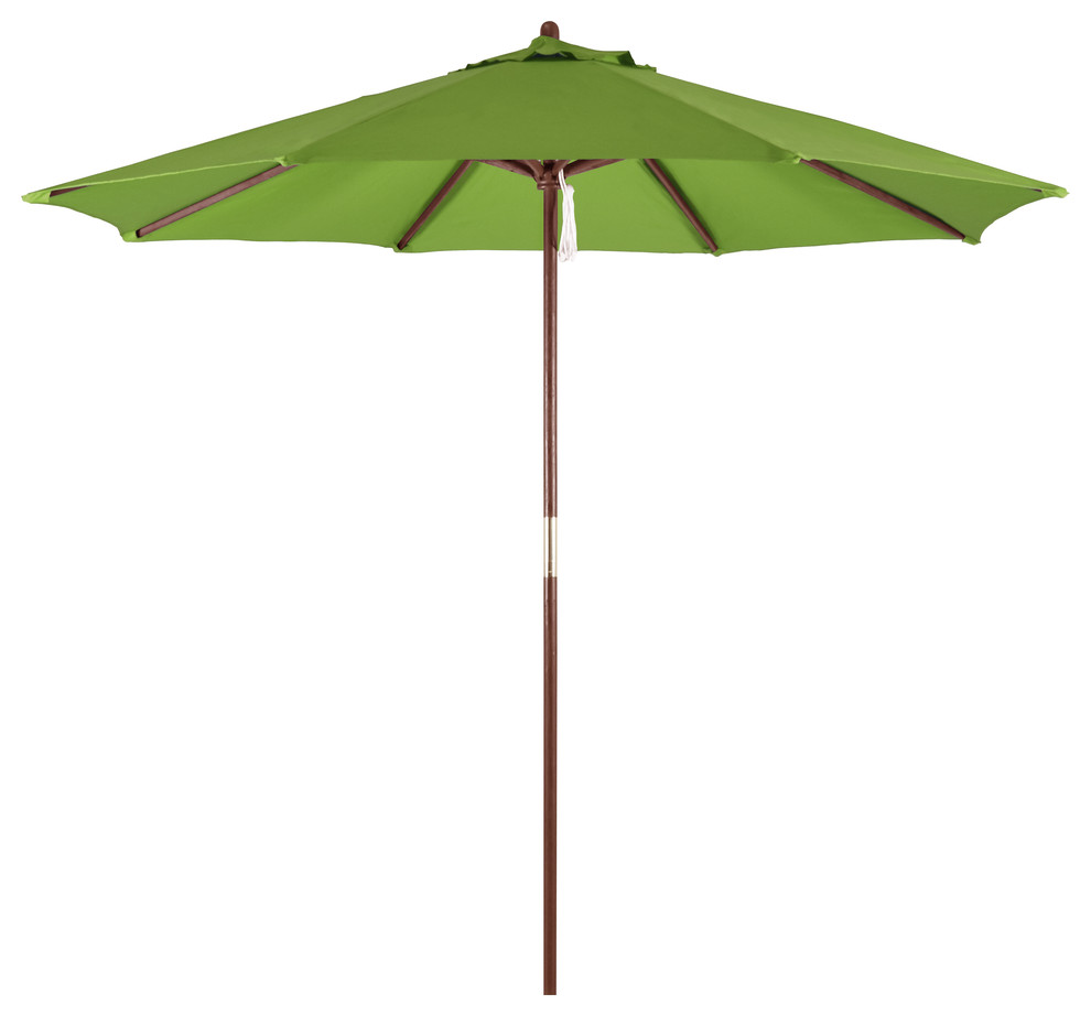 Astella 9' Round Hardwood Market Umbrella With Pulley Lift, Polyester, Lime Gree