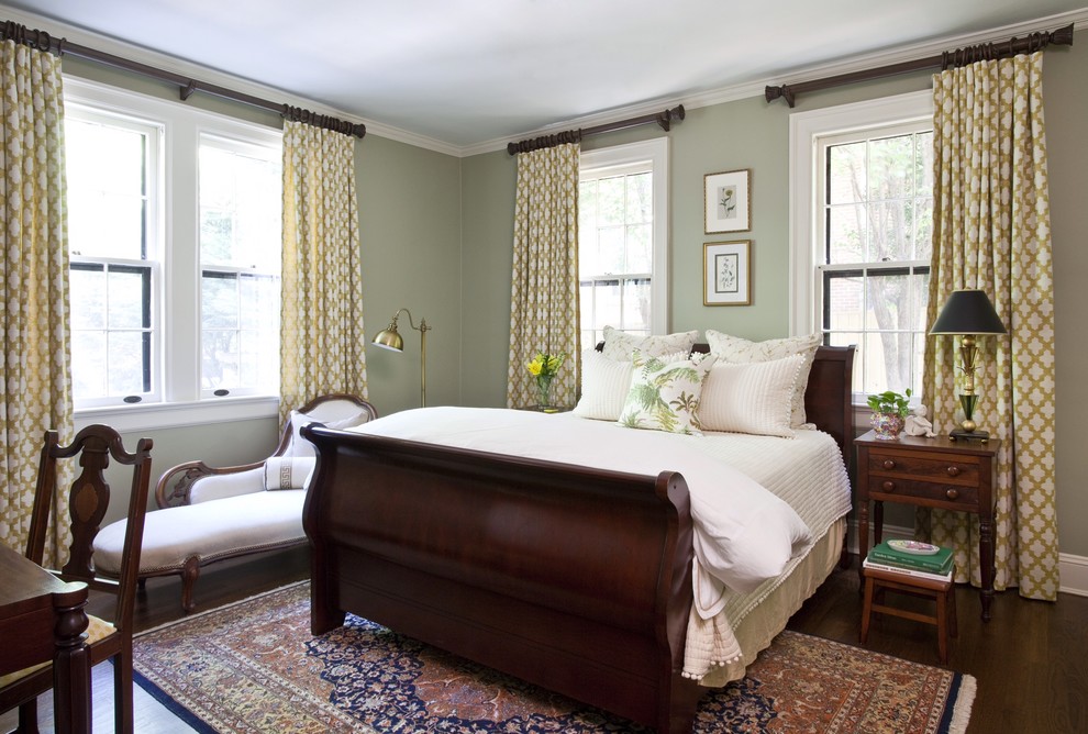 Photo of a mid-sized traditional guest bedroom in Atlanta with green walls.