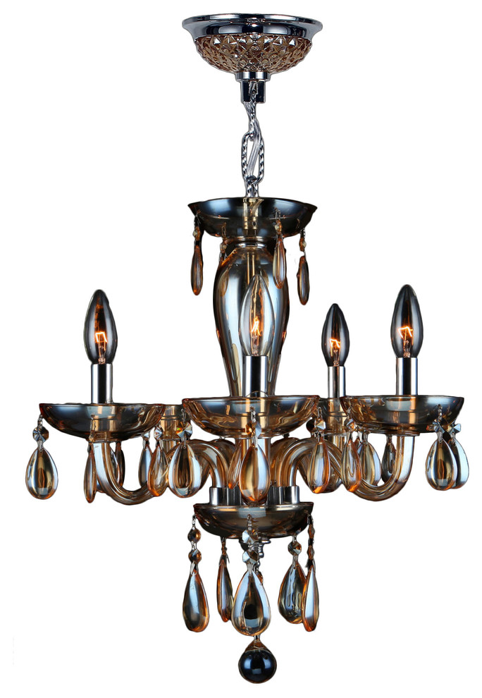 Gatsby 5-Light Chrome Finish and Amber Blown Glass Chandelier 16" D x 18" H Mini