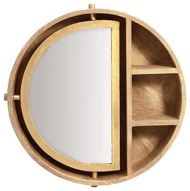 Summerset Contemporary Round Wall Mirror with shelves Transitional