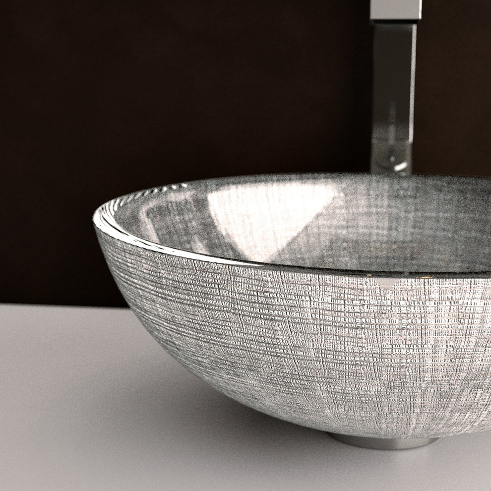 Voltaire Glass Vessel Sink, Silver and Black Contemporary Bathroom