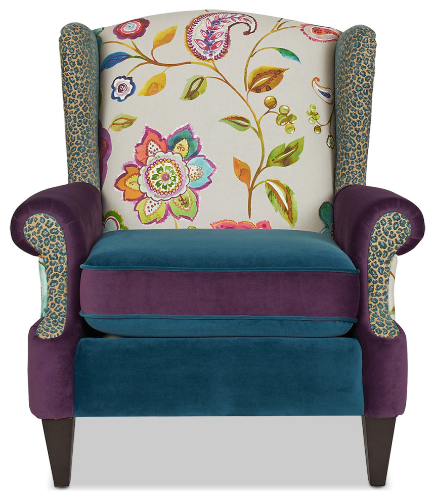 Anya Boho Chic Wingback Accent Arm Chair, Floral & Leopard ...