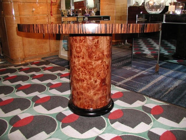 Custom Carpathian Elm Burl with Ebony round dining, entry hall or game table