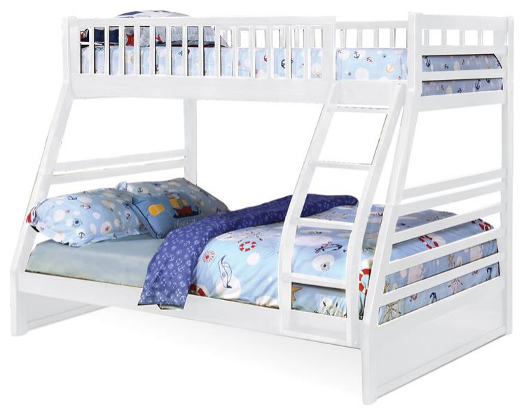 BEKids Traditional Solid Wood Twin/Full Bunk Bed with Slats in White