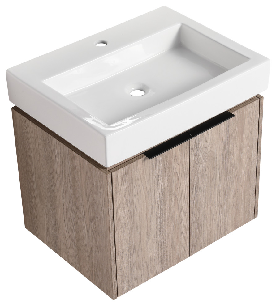 24" Float Mounting Bathroom Vanity With Ceramic Basin, Softclose Doors