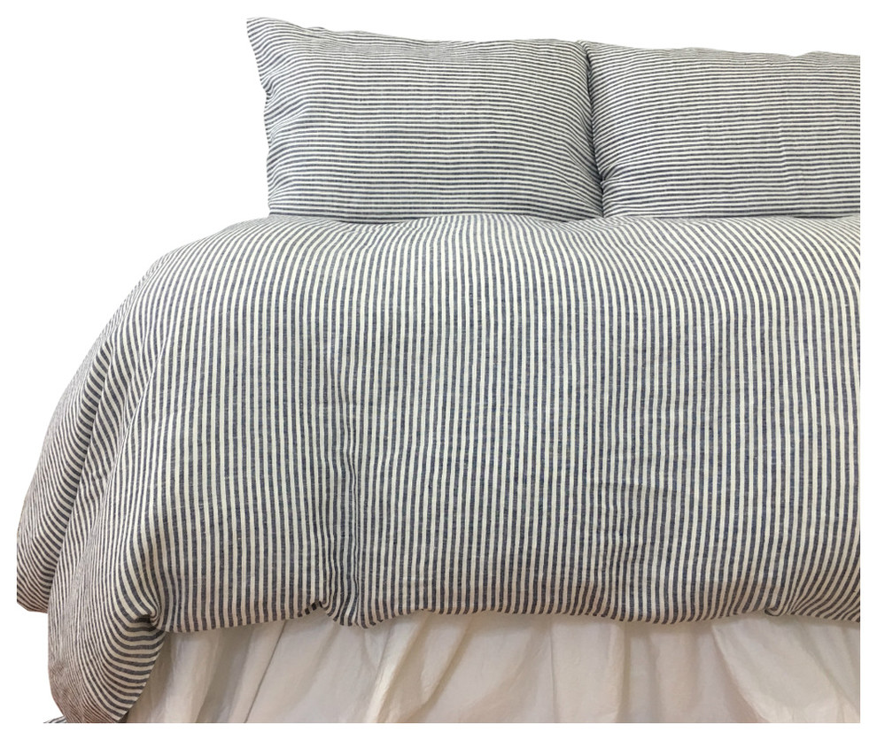 Denim And White Striped Linen Duvet Cover Contemporary Duvet