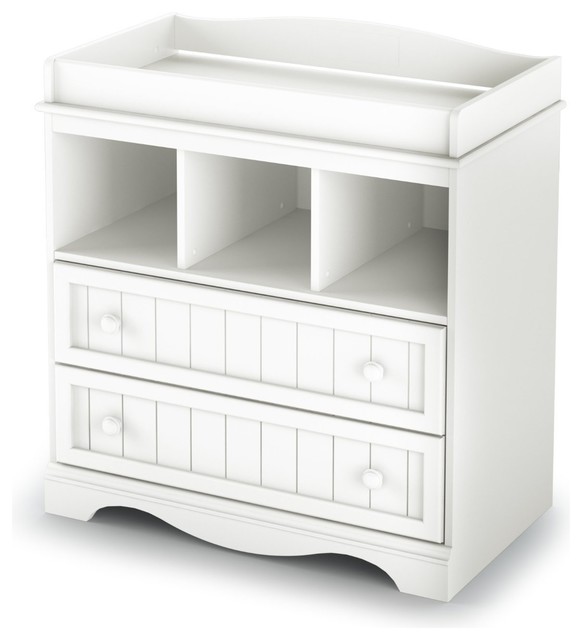 White Wood Baby Diaper Changing Table With 2 Drawers