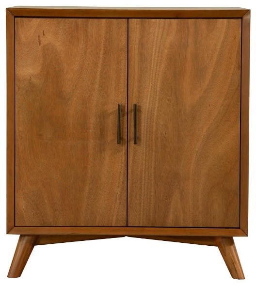 Wooden Small Bar Cabinet With Two Doors And Splayed Legs Brown
