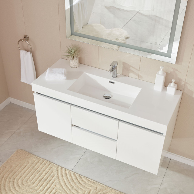 Vanity Art Wall-Hung Single-Sink Bathroom Vanity With Resin Top, 48 ...