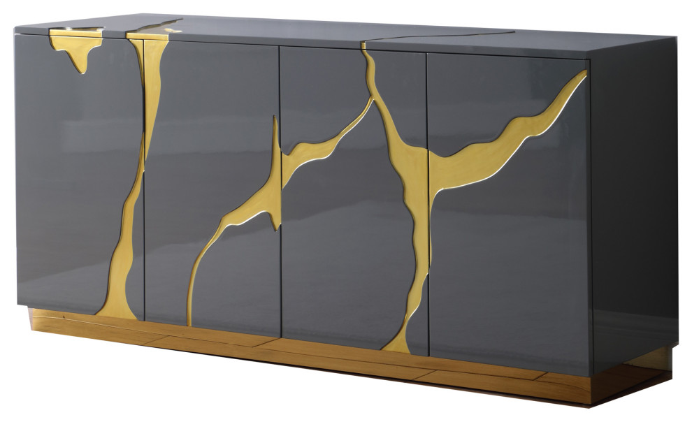 Domitianus Lacquer With Gold Accents Sideboard, Gray