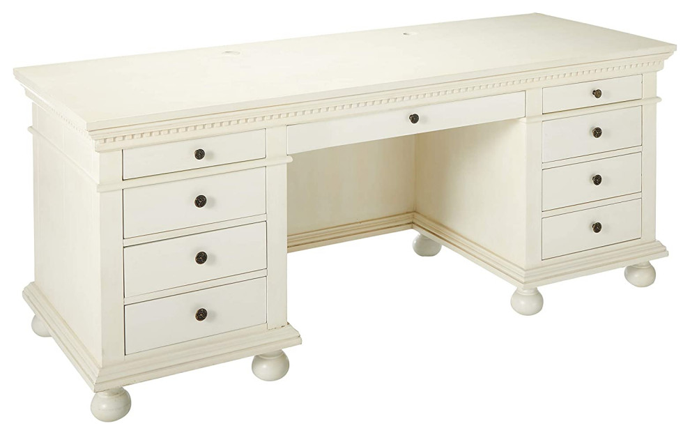 Classic Desk, Spacious Top and Multiple Drawers With Unique Round Knobs