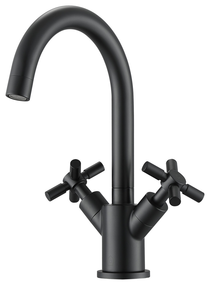 Prima Single Hole Double Cross Handle Bathroom Faucet Matte Black Contemporary Bathroom Sink Faucets By Ancona