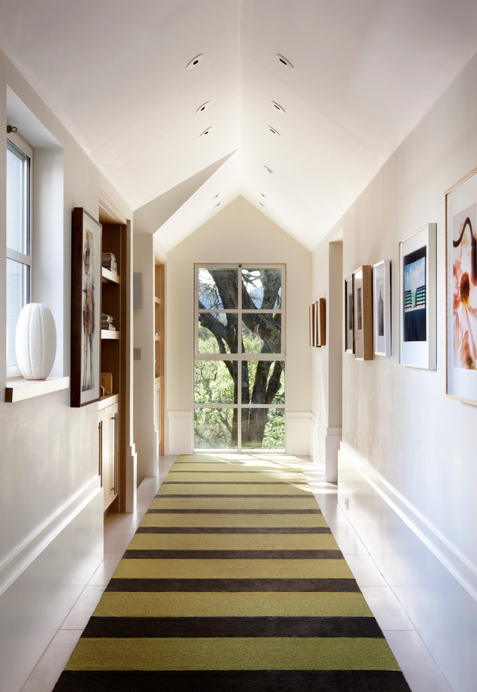 Contemporary hallway in San Francisco with white walls.