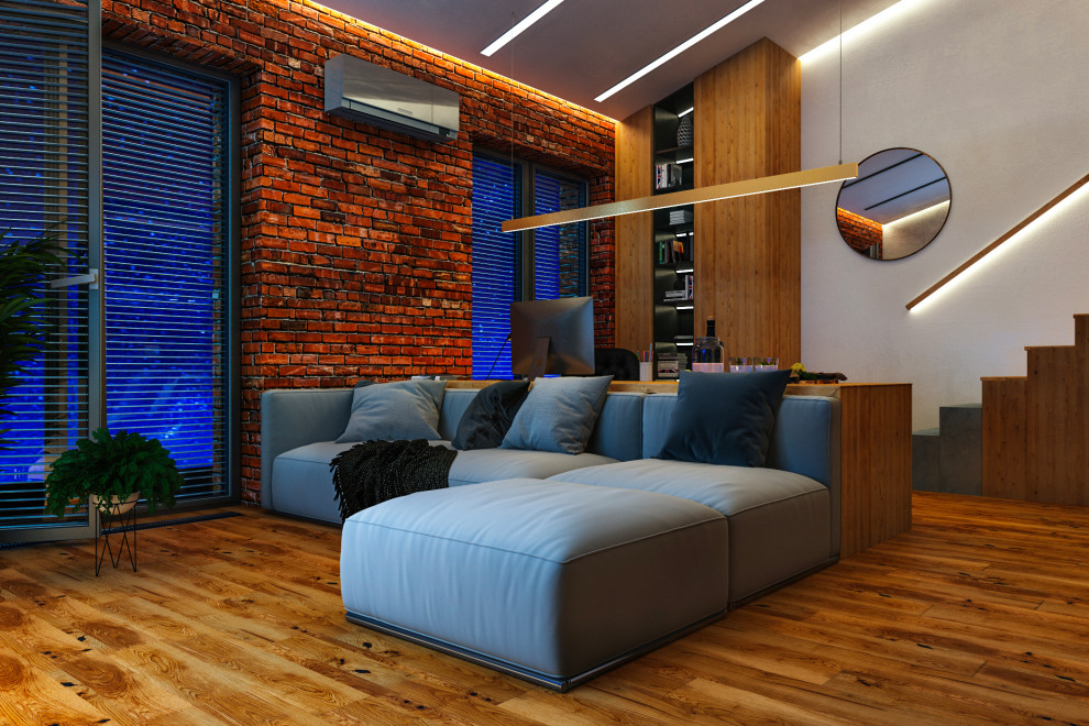 Интерьер небольшой двухуровневой квартиры студии в стиле лофт