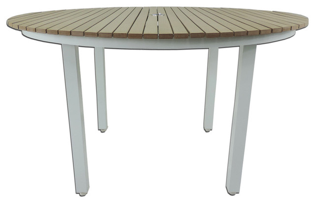 Riviera Outdoor Round Dining Table White Contemporary Tables By Patio Heaven Houzz - White Wood Patio Table