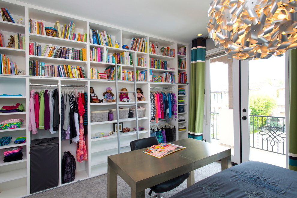 Inspiration for a mid-sized contemporary gender-neutral kids' room in San Diego with grey walls and carpet.